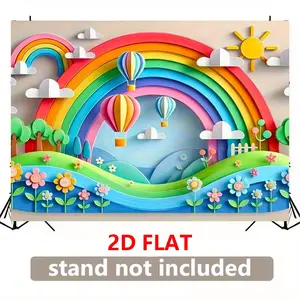 1pc 2D Rainbow Hot Air Balloon Party Backdrop Fabric, Decorative Photography Background Cloth, Ideal for Events and Celebrations