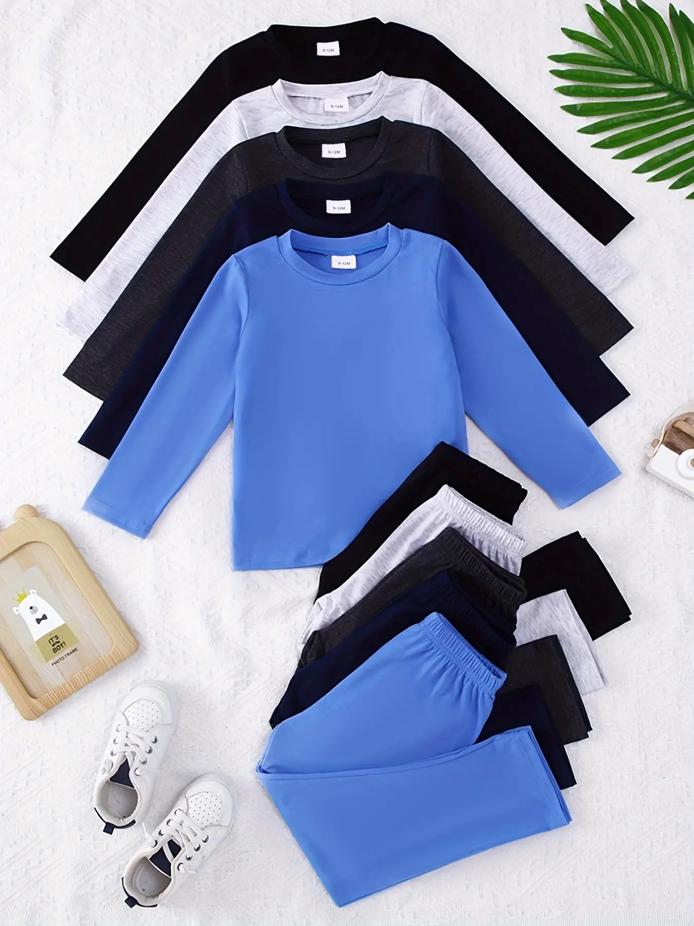 Boys' 10-Piece Casual Set Long Sleeve T-Shirt & Pants, Soft Knit Fabric, Comfortable Fit, Daily Wear, All-Season Design, Outfit Sets, Clothes Kids
