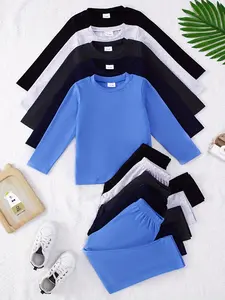 Boys' 10-Piece Casual Set Long Sleeve T-Shirt & Pants, Soft Knit Fabric, Comfortable Fit, Daily Wear, All-Season Design