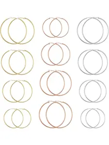 12Pairs Clip On Hoop Earrings for Women Multisize Fake Hoop Earrings Non Piercing Earrings Clip Spring Hoop Earrings For Non-Pierced Ears Colorful