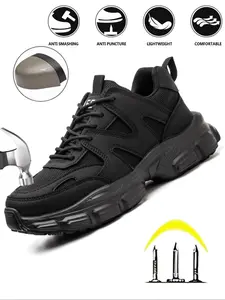 Women's Fashion Letter Pattern Low Top Safety Shoes, Lightweight Work Shoes, Work Safety Steel Toe Sneakers, Anti-slip Anti-smashing Anti-puncture Wear-resistant Work Shoes