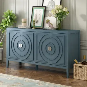 Retro Sideboard door with Circular Groove Design Round Metal Door Handle for Entrance, Dinning Room, Living Room