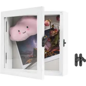 8x8 Shadow Box Picture Frame - 2.16" Interior Solid  & Glass Rectangle Display Case Ready to Hang Memory Box   Memorabilia, Pins, Awards, Tickets, and Photos, White