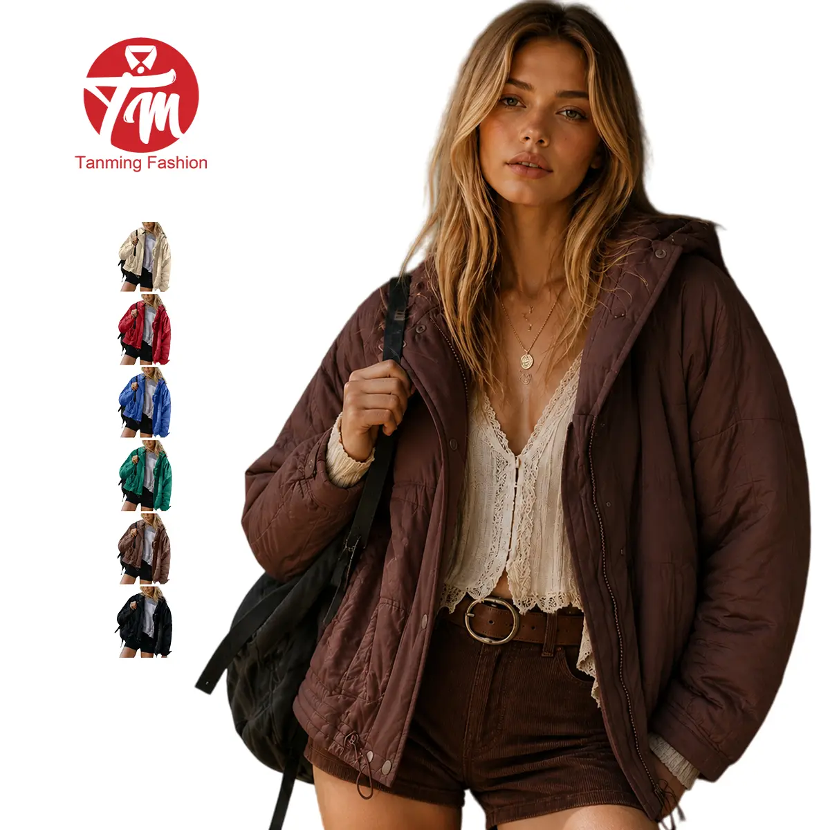 Tanming Women's Oversized Quilted Jacket, Lightweight Long Sleeve Baggy Hooded Winter Coat with Pockets for Layering Outfits, Women's Tops, Loose Fit, Style, Casual, Adjustable, Basic, Thanksgiving, Coats