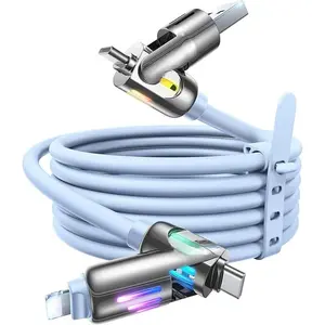 Multi-USB Fast Charging Cable, 4 in 1 Charging Cable (6.6FT) with Light, USB A/C to C/L Multi Charging Cable for iPhone 16 15 14 Pro Max/MacBook/iPad Pro/SamSungS24,Purple