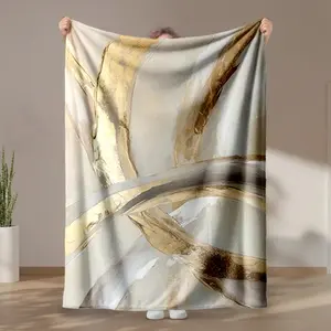 1 piece Gold and silver abstract fluid texture background. themed flannel blanket - Oversized fluffy flannel sofa blanket, suitable for beds and sofas, modern design, all-season use, digitally printed pattern, 100% polyester material, machine