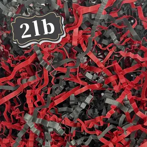 ZEBMOON 2 LB Black Red Crinkle Cut Paper Shred Filler Great for Gift Wrapping, Basket Filling, Birthday, Wedding, Halloween, Thanksgiving, Graduation, New Year Party Decorations Filling Supplies