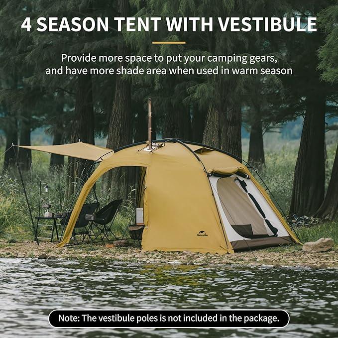 Naturehike Massif Hot Tent with Stove Jack, 4 Season Ultralight Winter Tent, Waterproof Windproof Camping Tent with Room and Vestibule