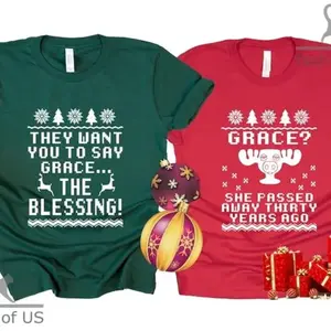 Grace Blessing Christmas Vacation T-Shirt Set, Ugly Christmas T-Shirt Couple, Griswold Quote Matching Tees, Grace She Passed Away Thirty Years Ago Shirt, Say The Blessing Tee, Ugly Christmas Graphic Pair, Unisex Holiday T-Shirts Menswear Womenswear