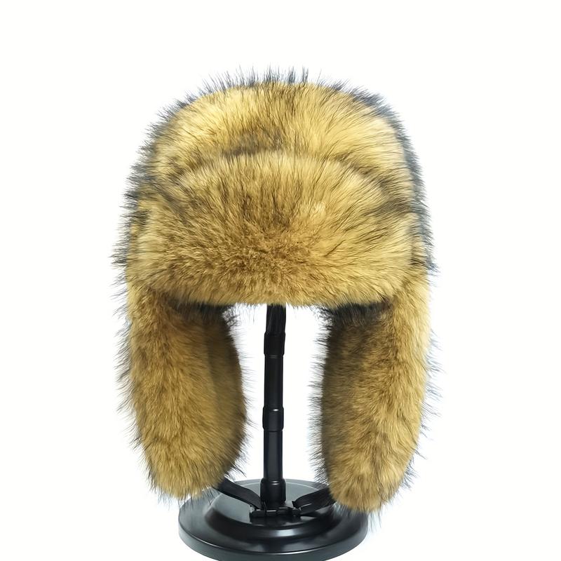 Elegant Retro Thickened Faux Fur Ushanka Hat - Warm Pilot Cap with Ear Coverage, Ideal for Hiking, Skiing, Cycling & Daily Wear, Classic Polyester Fisherman Hat with Hook-and-Loop Closure, Outdoor Headwear |   Vintage Style Hat | Faux Fur Hat
