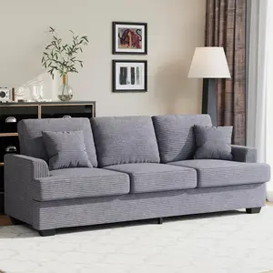 Garvee Modern 86" Corduroy Sofa with Deep Seat, Upholstered Cushion, Removable Cover, and 2 Throw Pillows - Comfortable Grey Couch Perfect for Small Space Apartments and Lounges