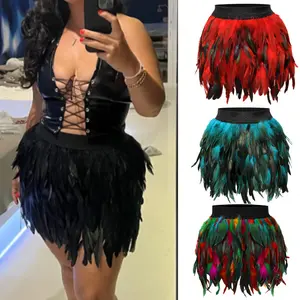 Women's Gothic Punk Feather Mini Skirt, Realistic Feather Hem, Halloween, Carnival and Theme Party Costume, Women's Black Halloween Costume Skirt, Witch Skirt, Ghost Costume