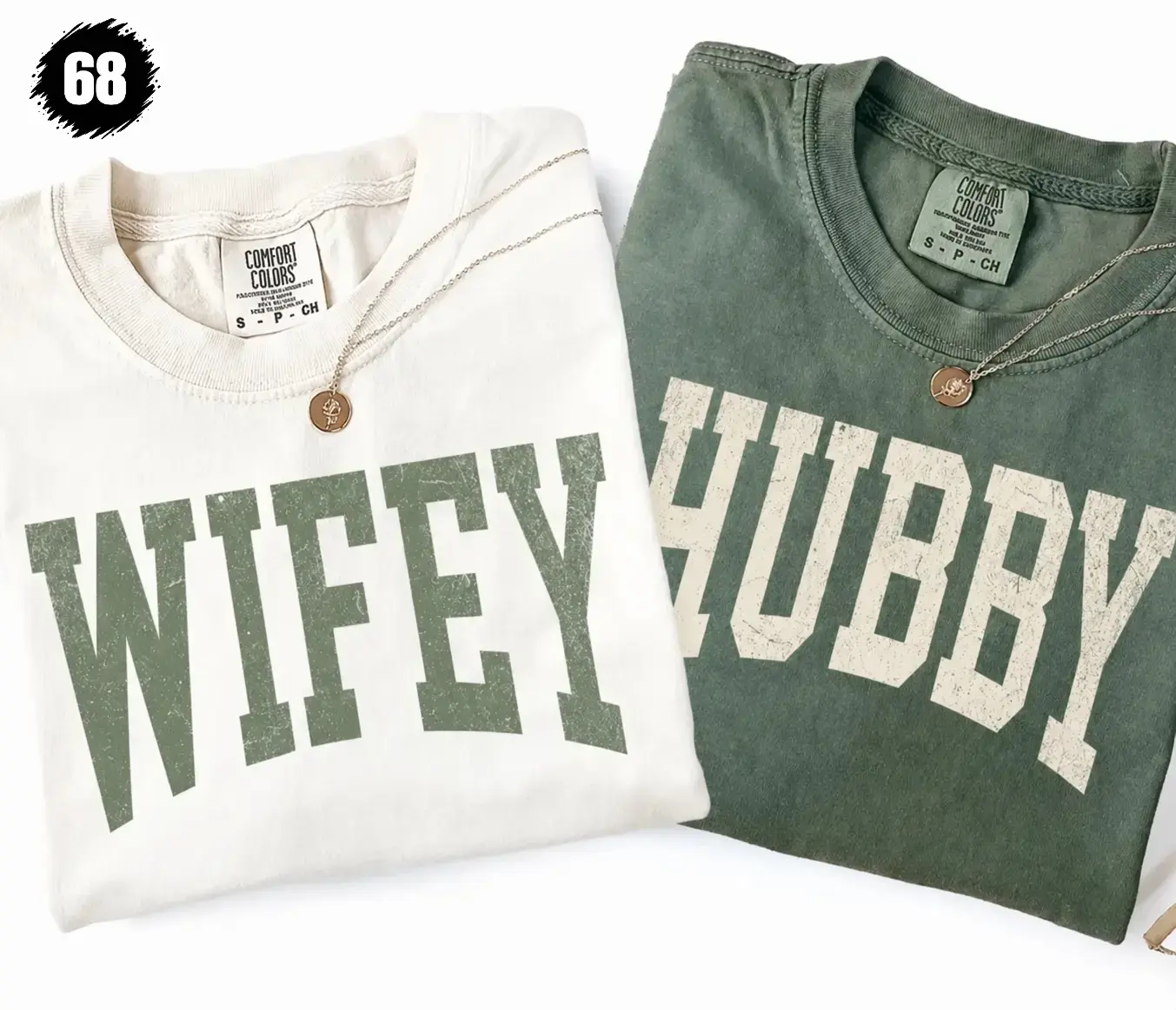 Comfort Colors Wifey and Hubby by Aurora Commerce 68 Newlywed Wedding Shirt Just Married Couple T-shirt Soft Garment-Dyed Cotton Made In The USA