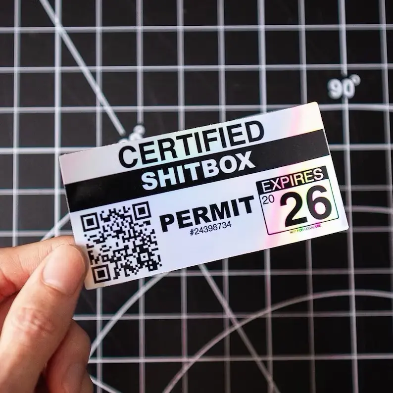 Certified "Shit Box" Permit Holographic Vinyl Car Sticker Decal 2026 | For Car Enthusiast | Car Guy Gifts | 1pc | ClichéBuilt