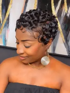 Short Curly Wig Daily Party Use, 13x4 Lace Pixie Cut Wig for Women, Stylish & Versatile Hairstyle, Glueless Curly Wig, Curly Bob Wigs