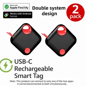 2-Pack Android & iOS Tracker Tags, Dual System Smart Tags, Wireless Rechargeable, Compatible with Google Find HUB, Key Finder, Item Locator