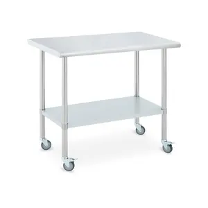 New Upgraded Utility Tables Industrial-grade stainless steel workbench with a flatbed and swivel casters