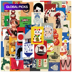 Japanese Style Poster Series Sticker, 50pcs/set Colorful Decorative Funny Stickers, DIY Decals for Water Bottle, Laptop, Phone Case, Scrapbooking, Journal Making, Cover #GLOBAL PICKS