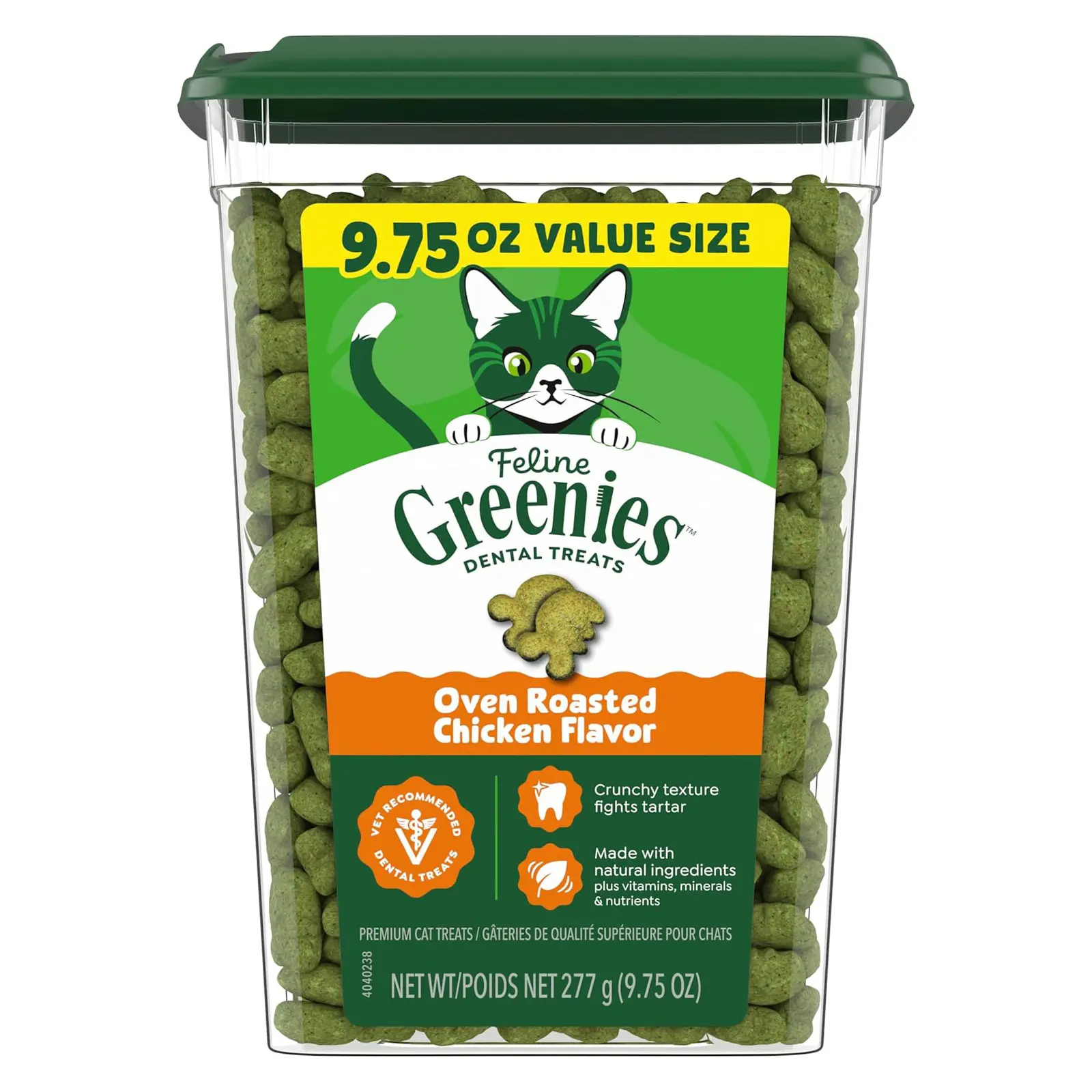 Greenies Feline Natural Dental Cat Treats, Roasted Chicken Flavor, 9.75 oz #1 vet-recommended, clinically-proven oral care, cleans teeth and freshens breath, cleans to gumline, natural ingredients