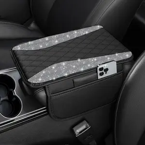 NBTEPEM Bling Car Center Console Cover, Leather Middle Console Cover with 2 Storage Bags, Universal Arm Rest Cover Protector, Bling Car Accessories Interior Fit for Most Vehicles