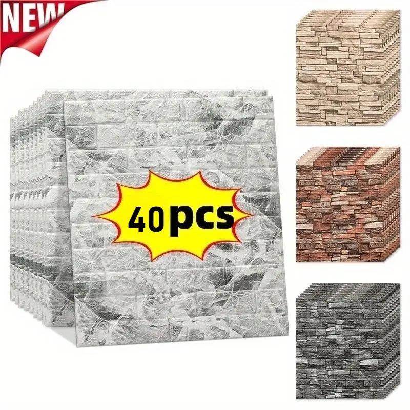 40pcs 3D Brick Texture Wallpaper Stickers, Self-Adhesive Foam Wall Panels, Thick Removable Vinyl Tiles, Easy Clean and Cut, Ideal for Home Decor, Faux Brick Wall Panels, Decorative Wallpaper, Stick On Wall Panels, Brick Wallpaper Peel and Stick