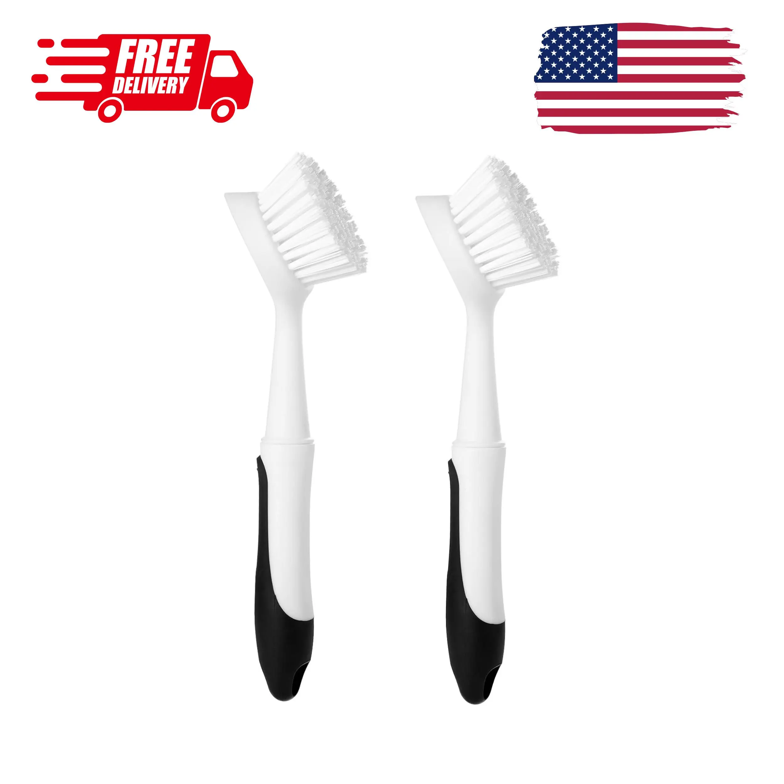 Dish Brush with Handle, Dish Scrub Brush with Built-in Scraper, 2 Pack