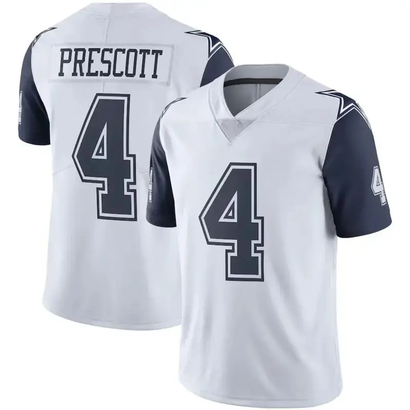 Prescott #4 Home Jersey 2025 – American Football Shirt with Full Logo, Short Sleeve Sport Tee for Fans