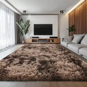 Plush Shaggy Rug For Living Room And Bedroom, Tie-Dye Coffee Soft Fuzzy Long Pile Carpet For Dorm, Apartment, Or Home, Modern Cozy Area Rug For Home Decor