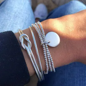 5Pcs Boho Layered Knot Bangle Stackable Bracelets, Silver Dainty Coin Beaded Hand Jewelry for Women (Coin Design) - Amazon Product Thumbnail Shipping