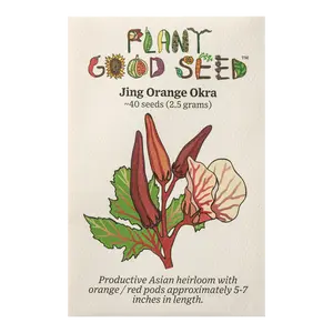 Jing Orange Okra Seeds for Planting - Asian Heirloom, Hot Weather Summer Vegetable, Abelmoschus Esculentus, Thick Red Pods for Soups and Water - 50 Seed Packet / Bulk Pack