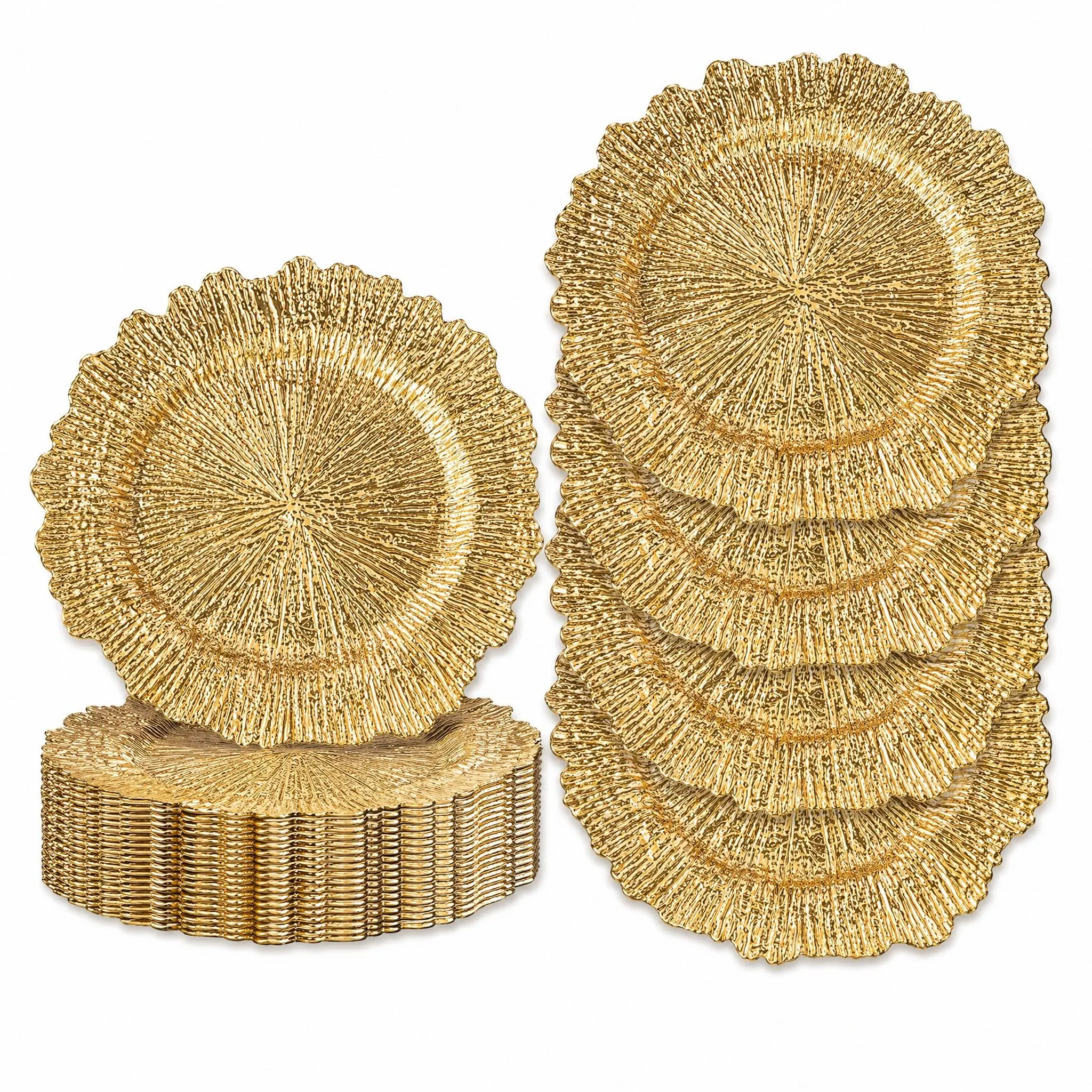 MAONAME 13-Inch Plating Gold Charger Plates Set of 12/24/48/96 Reef Decorative Plate Chargers for Weddings , Parties, Christmas & Home Dining