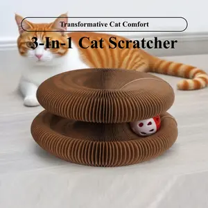 3-in-1 Transforming Cat Scratcher Bed Interactive Play Toy Durable Scratching Board Cozy Lounge Nest Foldable Honeycomb Design