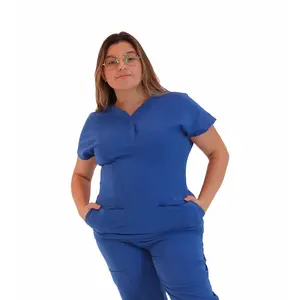 BANU Women's Minimalist Queen Medical Scrub Top - Basic Comfortable 4-Way Stretch Summer Plain V-Neck Workwear Uniform with Pockets