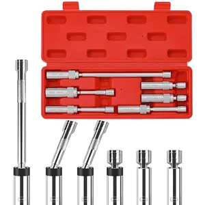 6PCS 3/8" Drive Magnetic Swivel Spark Plug Socket Set, CR-V Steel, 14mm 9/16" 5/8" 13/16", 4" 6" 11" Length, 12-Point Thin Wall Swivel Spark Plug Sockets