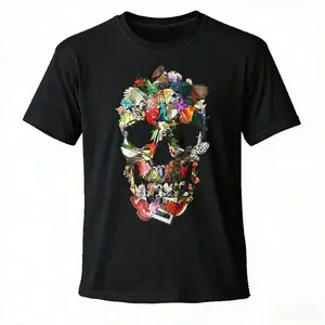Vibrant Collage Skull Tee – Art Meets Edge – Unisex  Graphic T Shirt – Gothic Clothing Gift