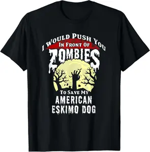 100%cotton Zombies American Eskimo Dog Spooky Halloween T-Shirt