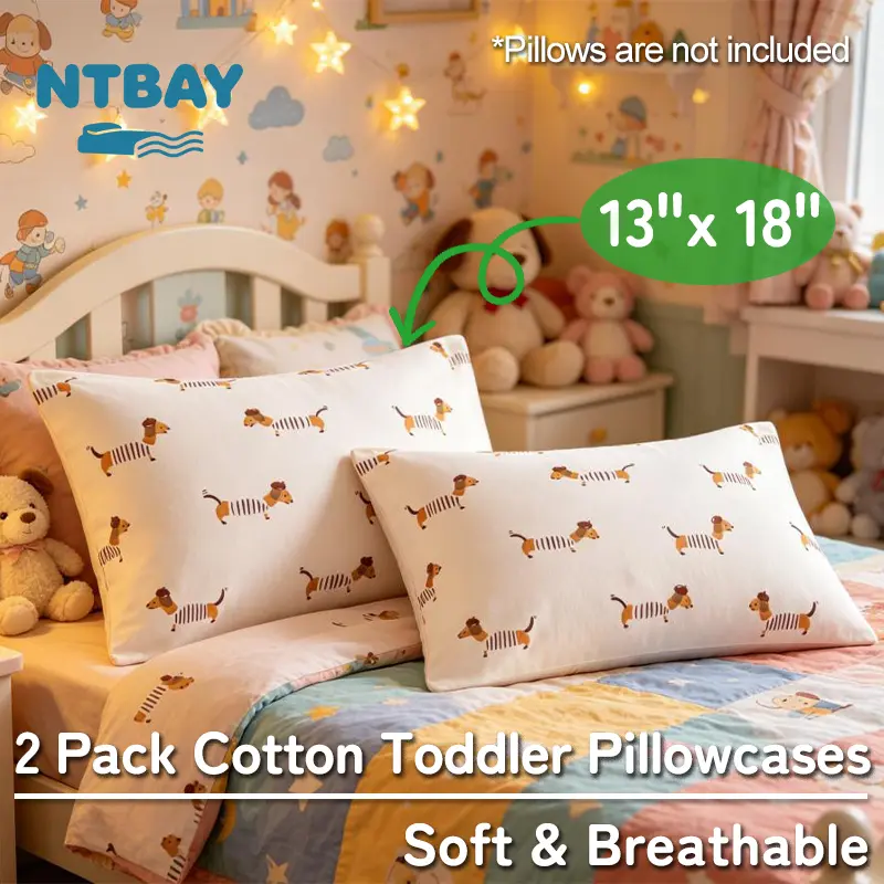 NTBAY 2 Pack Organic Cotton Toddler Pillowcases – Soft & Breathable Jersey Cotton Pillow Covers with Envelope Closure