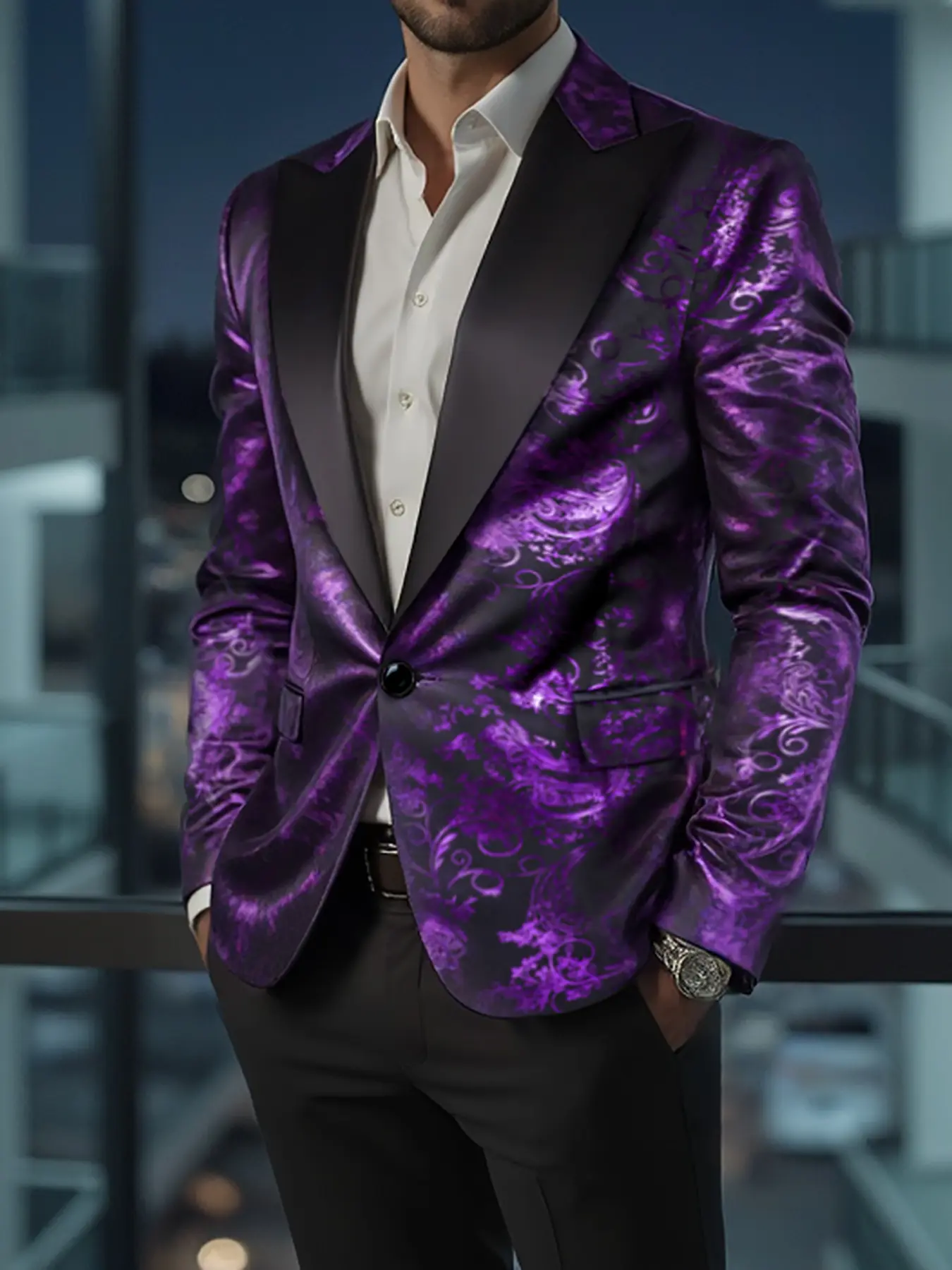 Men's Vintage Floral Blazer Suit Jacket, Fitted Woven Fabric, Formal Party Wedding Stage Performance Coat, All Seasons Fashion Outerwear