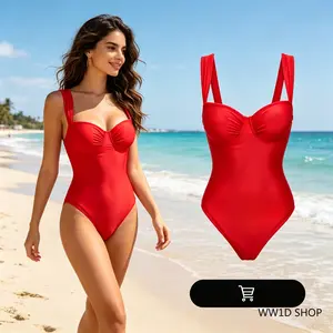 Plus Size Ruched Wrap One Piece Swimsuit, Sleeveless Shiny Fabric Bathing Suit With Tummy Control, Supportive Flattering Swim Shapewear For Spring Summer Beach And Holiday Wear