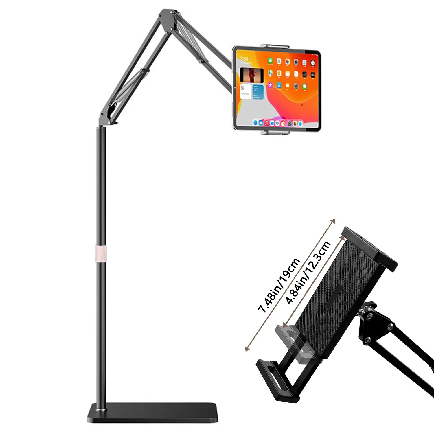 Tablet Floor Stand, Raised Bed Phone Stand Angle Height Adjustable Stand, 360 Degrees Rotation Universal Floor Stand Compatible With iPhone iPad Pro Air Mini, Samsung Tab, Kindle, E-Readers