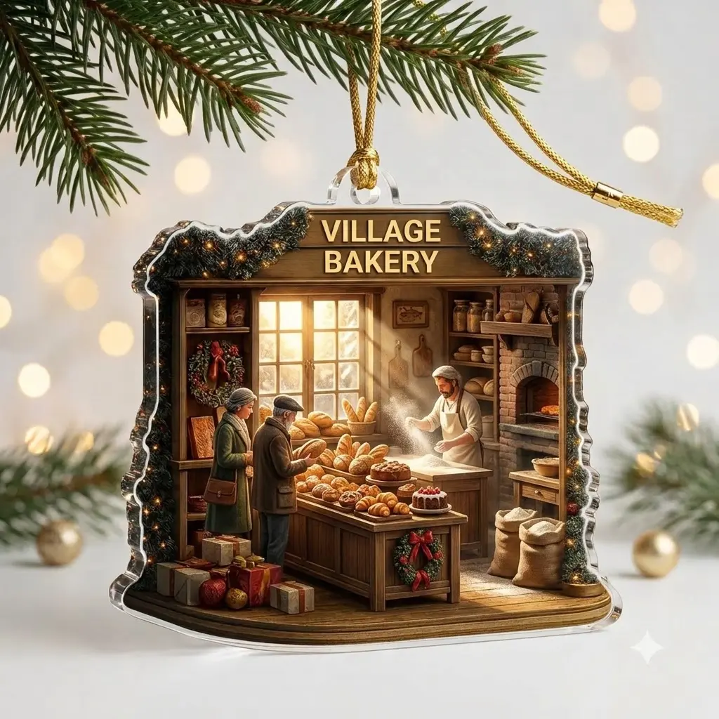 Cozy Shop Acrylic Christmas Hanging Ornament, Festive Holiday Home Decoration