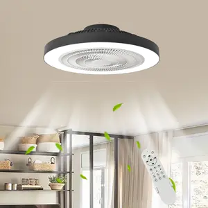 Letmarey 19" Flush Mount Ceiling Fan with LED Light & Remote Control Low Profile 6 Speeds Bladeless Design Dimmable 3000K-6500K Ideal for Living Room Bedroom Kids' Room Dining Room Den Porch