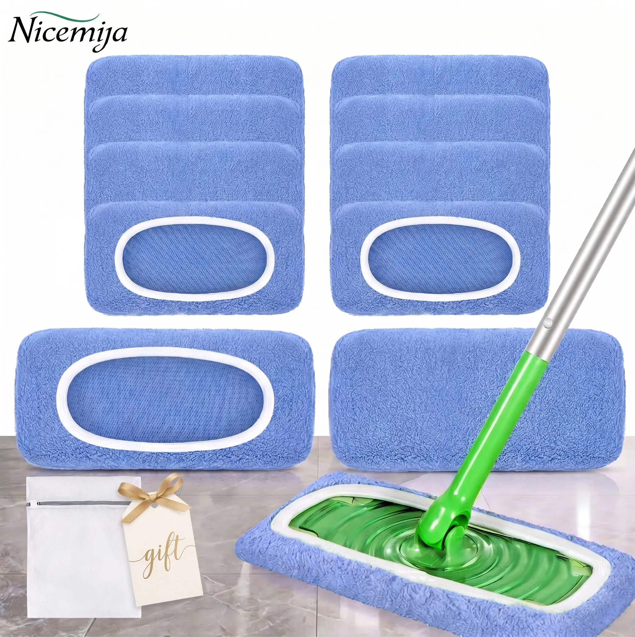 10 Counts Reusable Microfiber Mop Pads for Swiffer Sweeper Mop Machine Washable Dry Wet Pad Refills for Home Cleaning