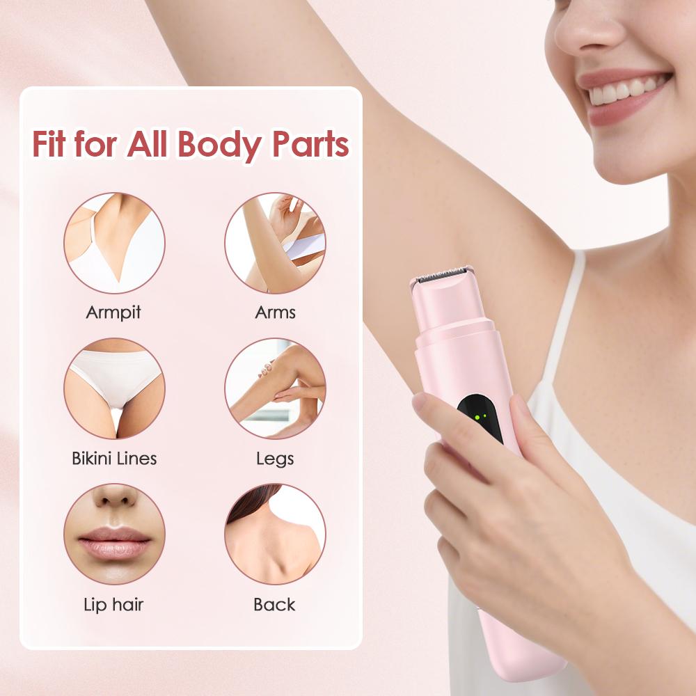 Women's 2-in-1 Dual-Head Electric Shaver Trimmer Hair Remover - Rechargeable Painless Device with IPX7 Waterproof Detachable Stainless Steel & Ceramic Heads, Wet Dry Portable PC Charger Compatible for Face, Bikini Area