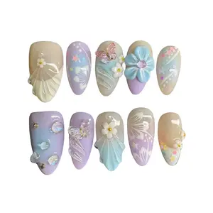 3D Acrylic Almond-Shaped Reusable Press-On Nails – Handmade, Durable & Natural Finish | Elegant Butterfly Design (2025 Edition)