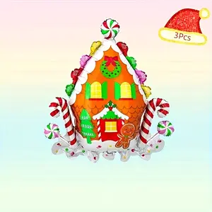3pcs Gingerbread House Aluminum Foil Balloons, Christmas Party Decorations, Festive Holiday Ornaments for Tree, No Electricity Needed