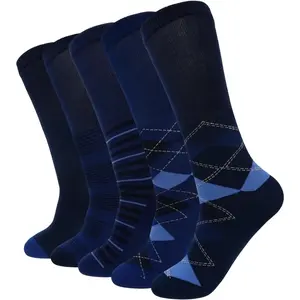 ZAKASA Dress Crew Socks for Men: Combed Cotton 5 Pairs Elastic Seamless Toe Patterned Sock for Men's Bussiness Daily Wear
