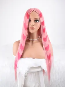 ZIHAN Long Vibrant Pink Straight Love Wig with Red Hearts Soft Hairline Heat Resistant Synthetic for Cosplay Party & Everyday Wear