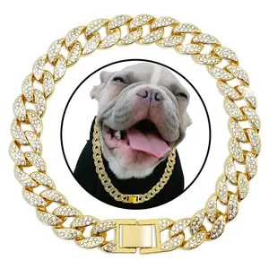 ✨ Cuban Link Dog & Cat Collar💎 Bling Bling Pet Jewelry Gift Set✨ Gold/Silver Chain with Crystal Accents| Hypoallergenic & Adjustable (Small-XL Breeds)