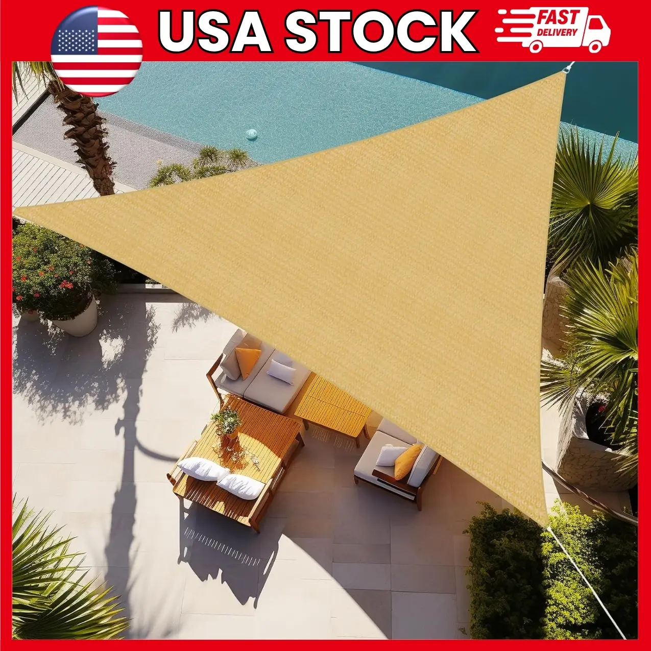 Sun Shade Sail, 16 ft x 16 ft x 16 ft Triangle Canopy with 95% UV Block, Breathable HDPE Fabric, Curved Edges and Stainless Steel D Rings for Patio, Yard, Deck and Pergola | outdoor shade canopy, patio sun shade, garden shade, deck shade, pergola canop